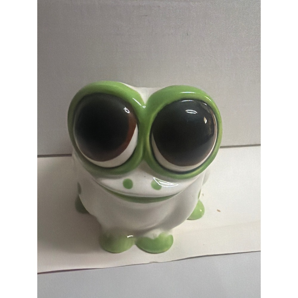 Vintage Relpo Ceramic Big Eye Frog Planter Green Polka Dot Kitsch 2124